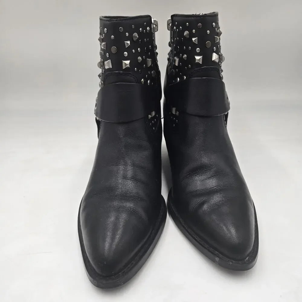 Coach Pia Studded Western Booties Sz 8 Black Leather Harness Booties Biker Rock - Picture 2 of 9